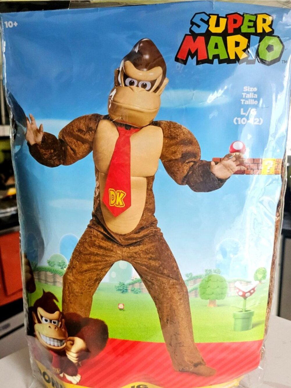 Donkey Kong Costume Kids 10-12 Mask Tie Super Mario Nintendo Halloween Boys NEW